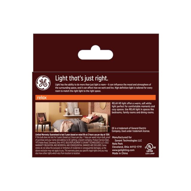 GE Relax HD LED 40 Watt Replacement, Soft White, G16.5 Vanity - Globe Bulbs (2 Pack)