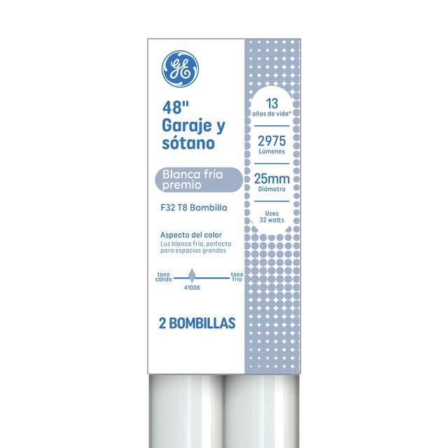 GE Cool White 32 Watt 48 Inch T8 G13 Base Fluorescent Tube 2 Pack