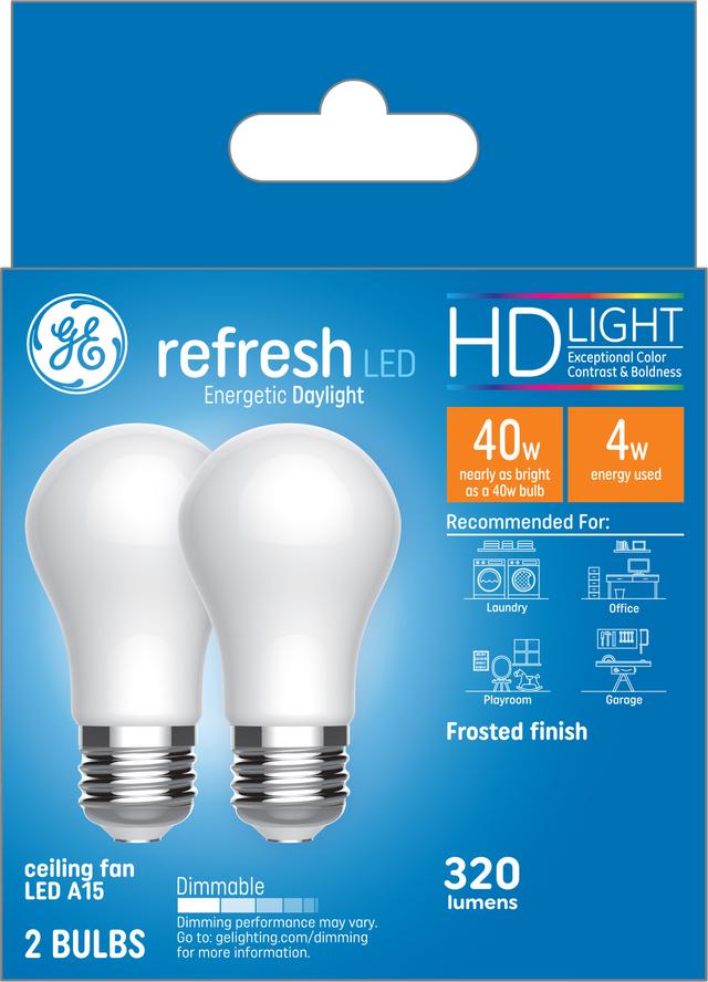 Ge Refresh Hd Daylight 40w Replacement Led Light Bulbs White Ceiling Fan Medium Base A15 2 Pack Ge Refresh Hd Daylight 40w Replacement, Daylight Ceiling Fan Bulbs
