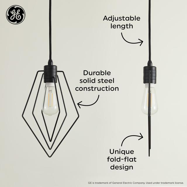 GE Industrial Diamond Pendant Light Fixture, Matte Black, 72inches