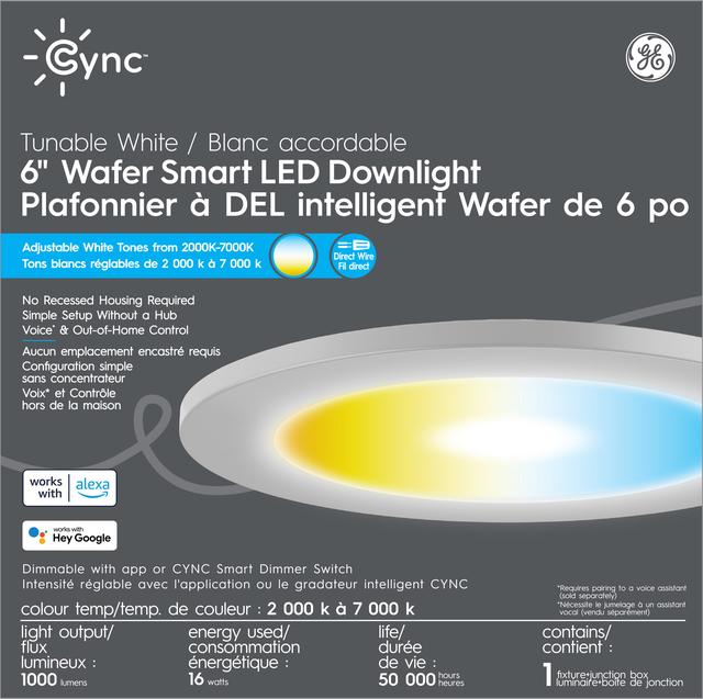 Downlight LED intelligent Cync Tunable White de 6 pouces, changement de couleur, compatible Bluetooth/Wifi, fonctionne avec Alexa, Google Assistant sans pack de moyeu (1 )