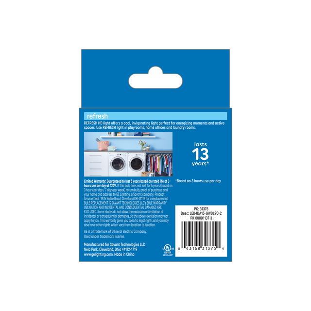 GE Refresh HD LED 40 Watt Replacement, Daylight, A15 Ceiling Fan Bulbs (2 Pack)