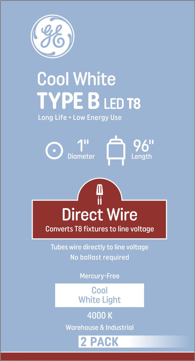 GE LED Direct Wire Cool White 43 Watt 93.92 Inches T8 Fa8 Base LED