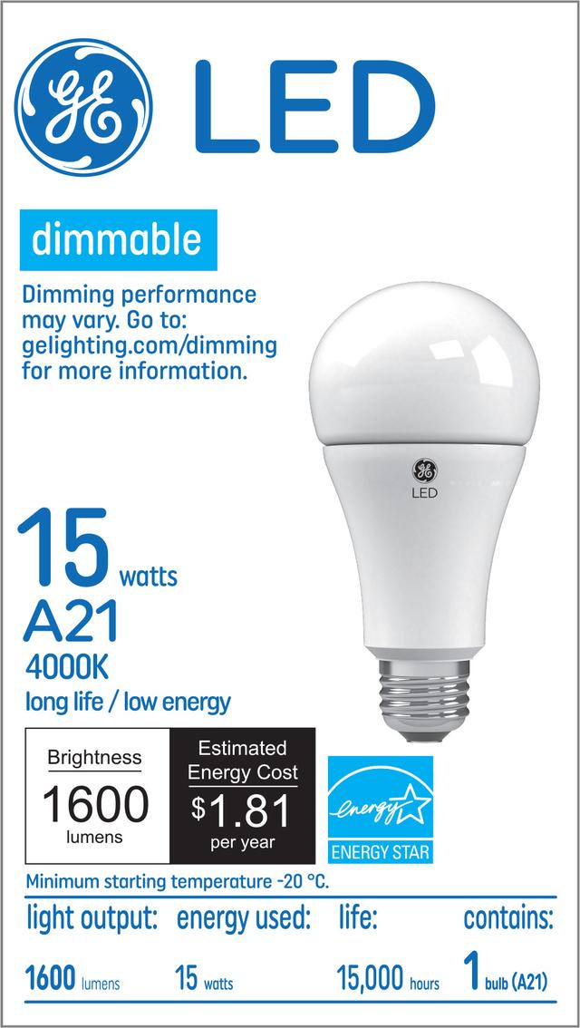 GE Classic LED 15 Watt, Cool White, A21 General Purpose Bulb (1 Pack)