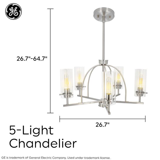 GE 26.7in W 5-Light Chandelier Mentor Family Traditional Brushed Nickel
