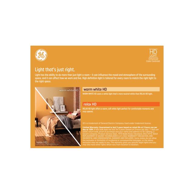 GE Relax HD LED 60 Watt Replacement, Warm White, G25 Vanity - Globe Bulbs (2 Pack)