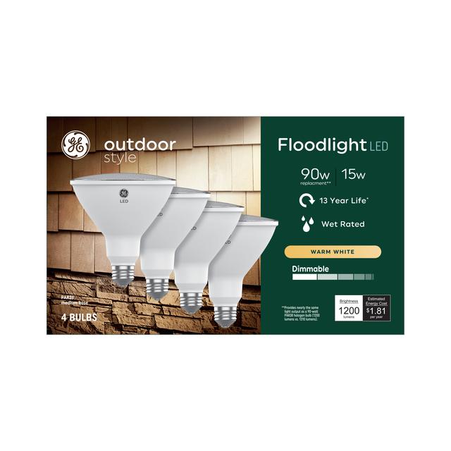 GE Outdoor Style LED 90 Watt Replacement,Warm White, PAR38 Outdoor Floodlight Bulbs (4 Pack)