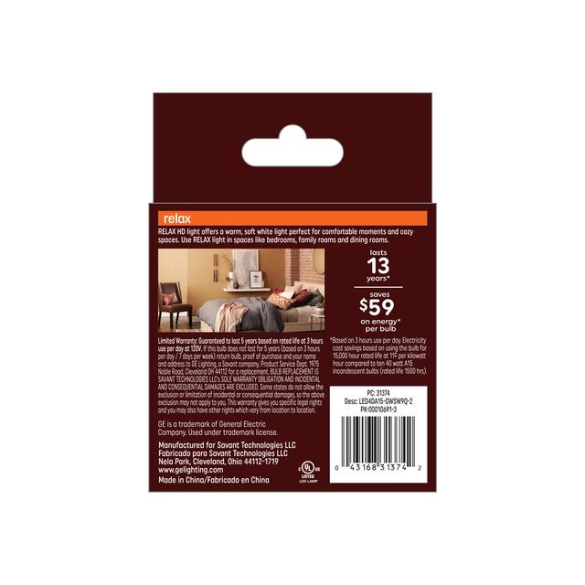 GE Relax HD LED 40 Watt Replacement, Soft White, A15 Ceiling Fan Bulbs (2 Pack)