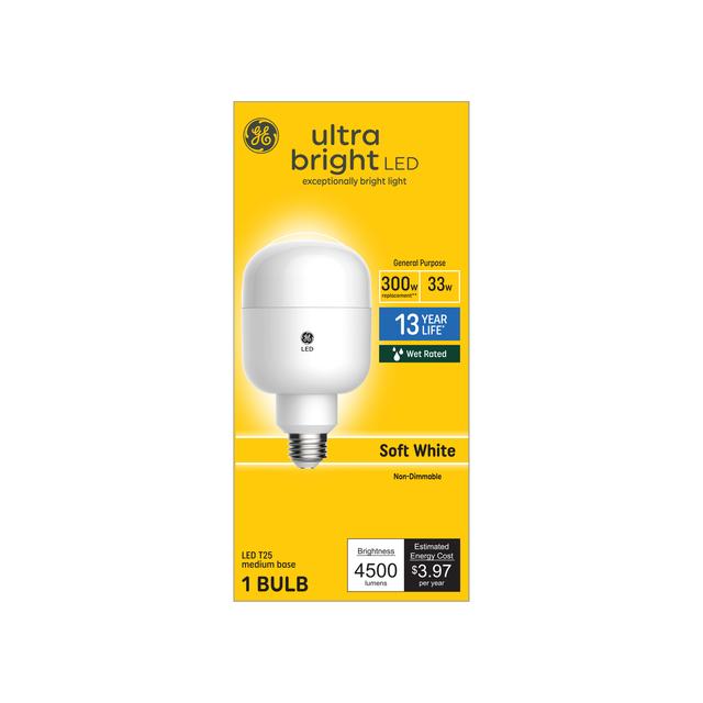 GE Ultra Bright LED 300 Watt Replacement, Soft White, T25 General Purpose Bulb (1 Pack)