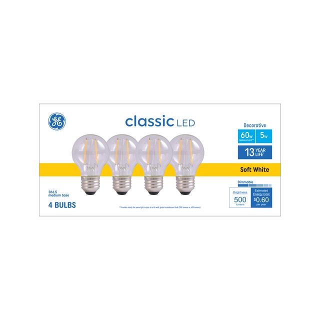 GE Classic LED 60 Watt Replacement, Soft White, G16.5 Deco - Globe Bulbs (4 Pack)