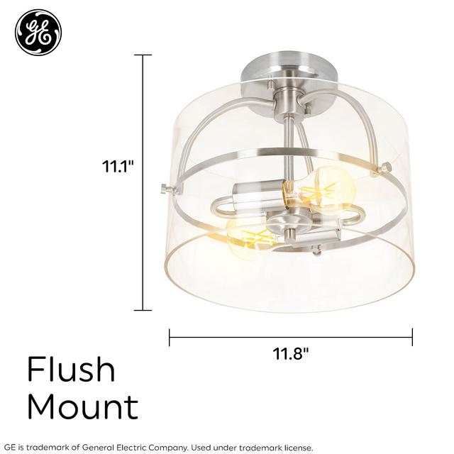 GE 11.8in 2-Light Semi-Flushmount Mentor Family Traditional Brushed Nickel