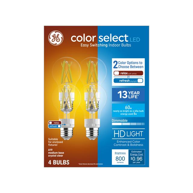 GE Color Select LED 60 Watt Replacement, A19 General Purpose Bulbs (4 Pack)