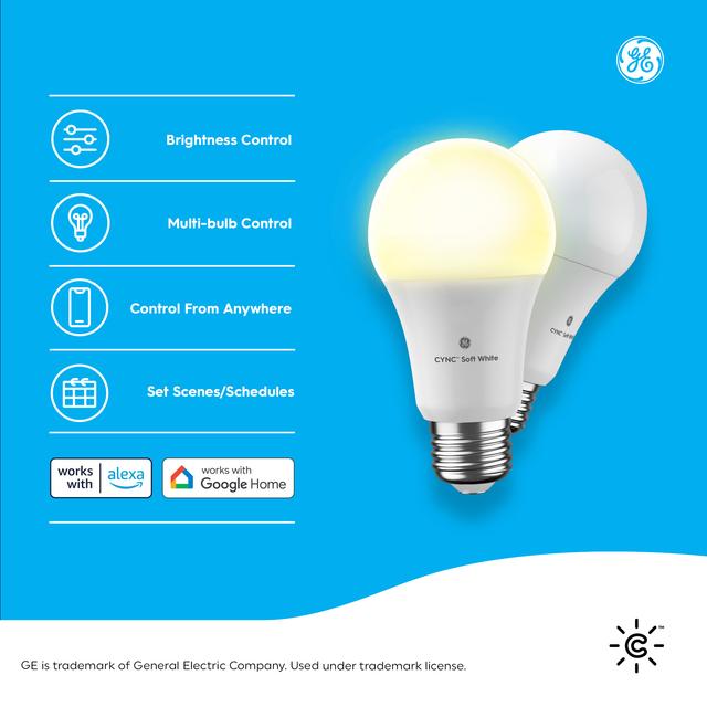 GE CYNC Direct Connect Smart LED Light Bulb, Soft White, Works with Alexa and Google Assistant, Bluetooth and Wi-Fi Enabled (1 Pack)