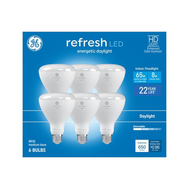 GE Refresh HD LED 65 Watt Replacement, Daylight, BR30 Indoor Floodlight Bulbs (6 Pack)