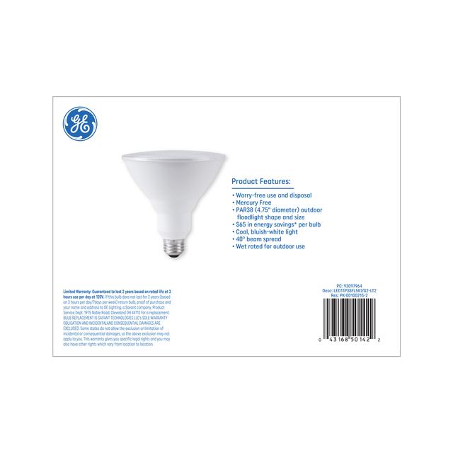 GE Basic LED 90 Watt Replacement, Daylight, PAR38 Outdoor Floodlight Bulbs (2 Pack)