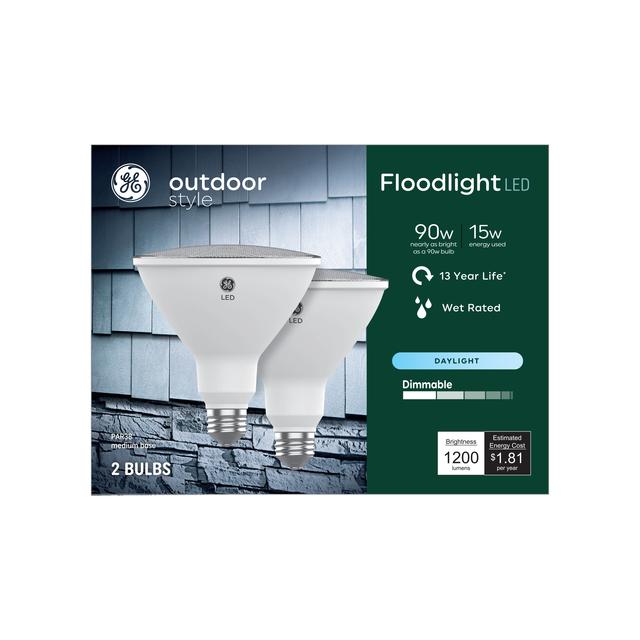GE Outdoor Style LED 90 Watt Replacement,Daylight, PAR38 Outdoor Floodlight Bulbs (2 Pack)