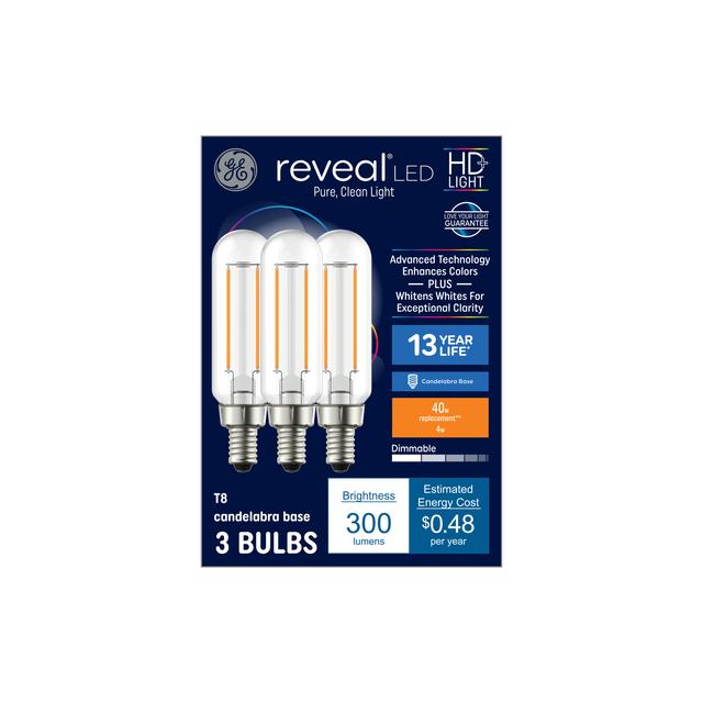 GE Reveal HD+ LED 40 Watt Replacement, Reveal, T8 Deco - Tubular Bulbs (3 Pack)