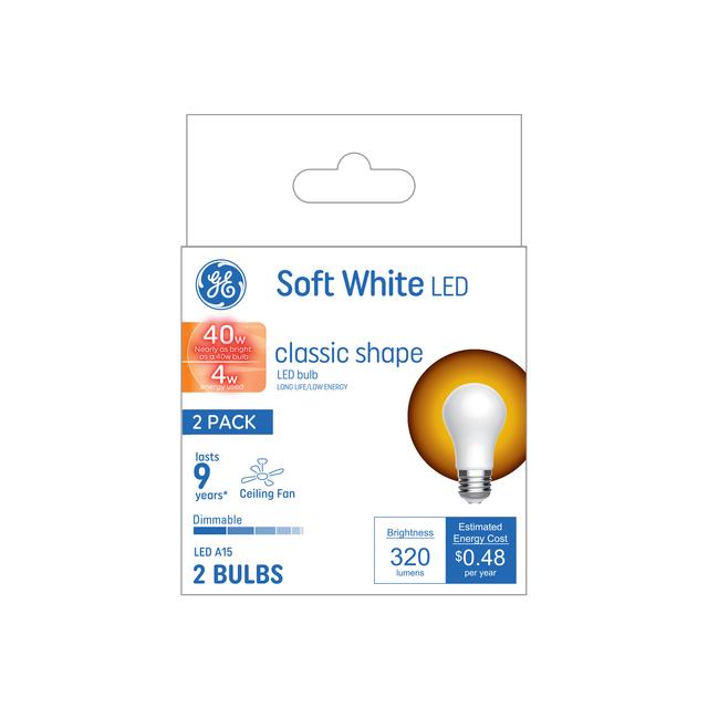 GE Basic LED 40 Watt Replacement, Soft White, A15 Ceiling Fan Bulbs (2 Pack)