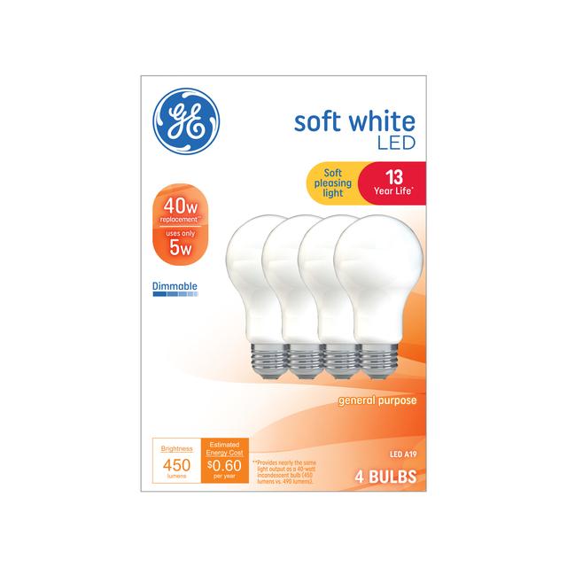 GE Classic LED 40 Watt Replacement, Soft White, A19 General Purpose Bulbs (4 Pack)