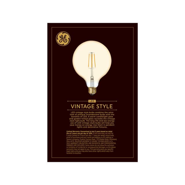 GE Vintage LED 60 Watt Replacement, Candlelight, G40 Deco - Globe Bulb (1 Pack)