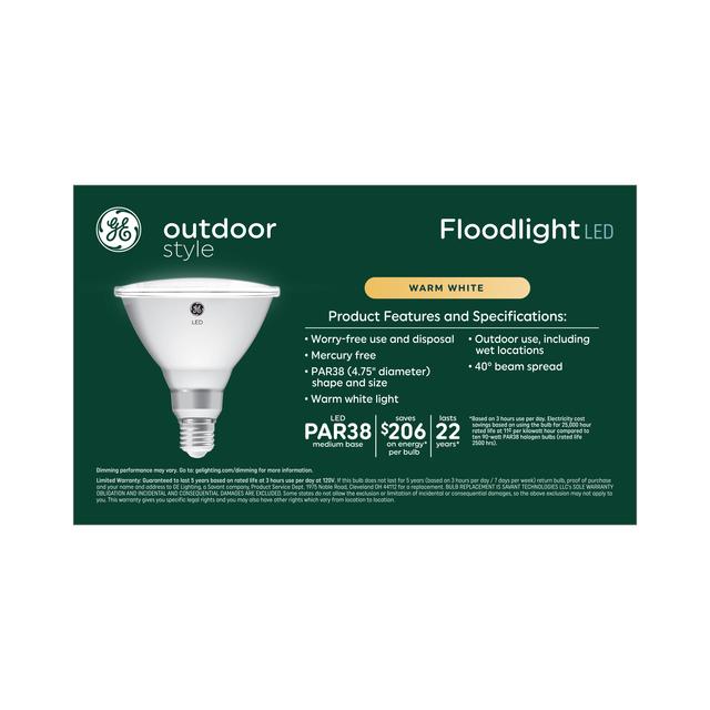 GE Outdoor Style LED 90 Watt Replacement,Warm White, PAR38 Outdoor Floodlight Bulbs (4 Pack)