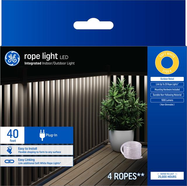 GE Rope Light Soft White 24W LED Outdoor Rated 40ft Plug-In Light