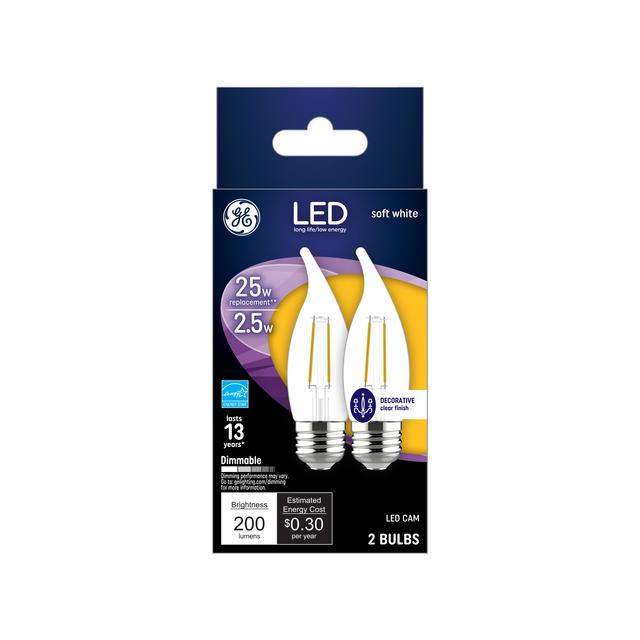 GE Classic LED 25 Watt Replacement, Soft White, CA11 Deco - Candle Bulbs (2 Pack)