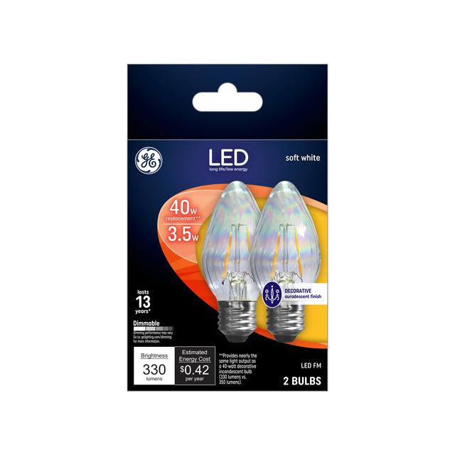 GE Classic LED 40 Watt Replacement, Soft White, F15 Deco - Candle Bulbs (2 Pack)