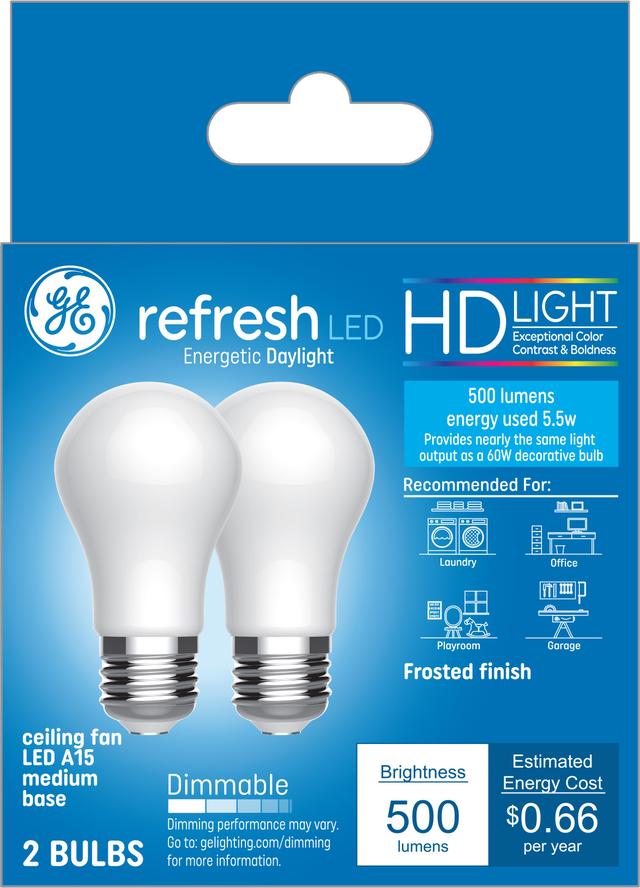 Ge Refresh Hd Daylight 60w Replacement Led Light Bulbs Ceiling Fan Medium Base White A15 2 Pack Ge Refresh Hd Daylight 60w Replacement, Daylight Ceiling Fan Bulbs
