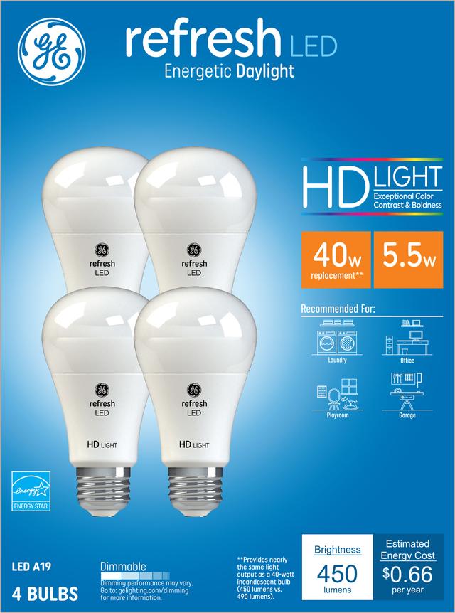 GE Refresh HD 40 Ampoules de remplacement LED Watt, lumière du jour, A19 usage général ( 4 paquet)