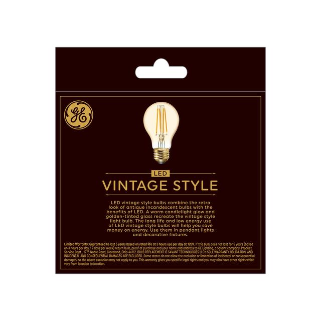 GE Vintage LED 60 Watt Replacement, Candlelight, A19 General Purpose Bulbs (2 Pack)