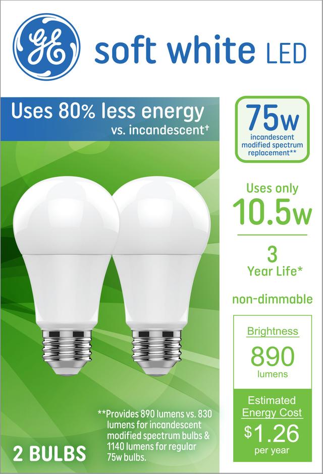 GE Basic LED 75 Watt Replacement, Soft White, A19 General Purpose Bulbs