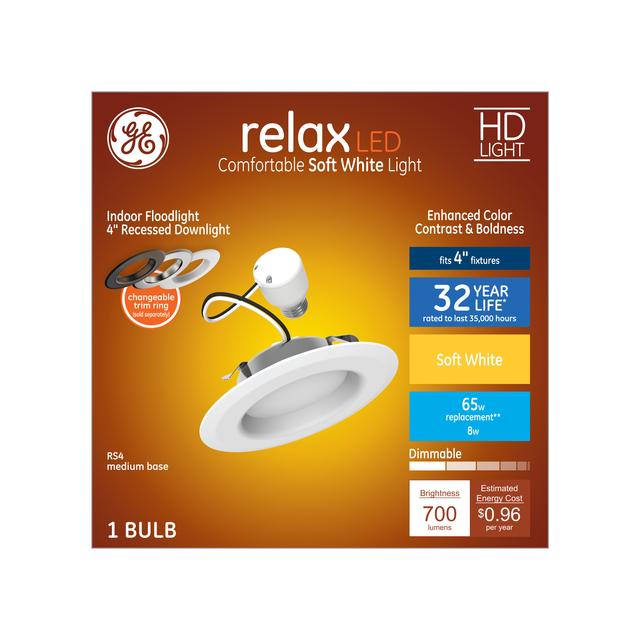 GE Relax LED Recessed Downlight Fixture, 65 Watt Replacement, 4-Inches, RS4 (1 Pack)