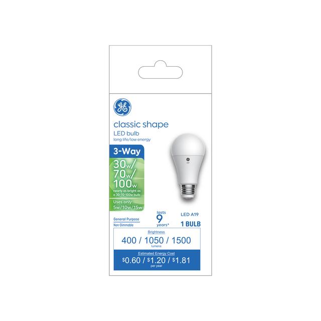 GE Basic LED 100/70/30 Watt Replacement, Soft White, A19 3-Way Bulbs (1 Pack)