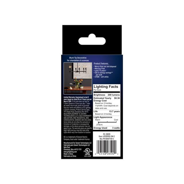 GE Classic LED 25 Watt Replacement, Soft White, B11 Deco - Candle Bulbs (2 Pack)