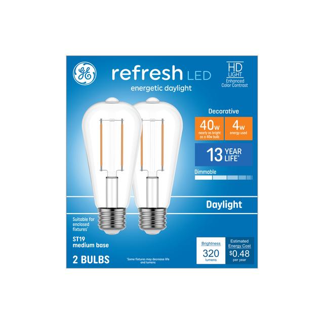 GE Refresh HD LED 40 Watt Replacement, Daylight, ST19 Edison Bulbs (2 Pack)