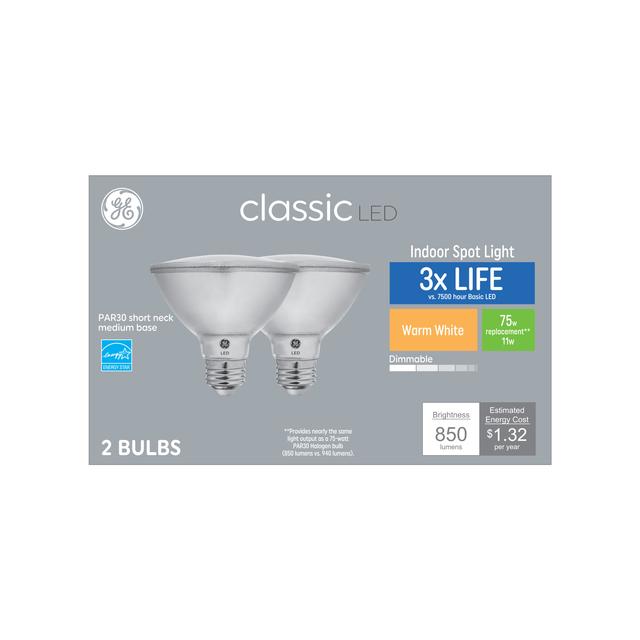 GE Classic LED 75 Watt Replacement, Warm White, PAR30 Indoor Spotlight Bulbs (2 Pack)