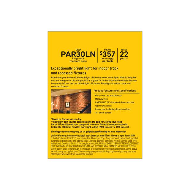 GE Ultra Bright LED 150 Watt Replacement, Warm White, PAR30 Indoor Floodlight Bulb (1 Pack)