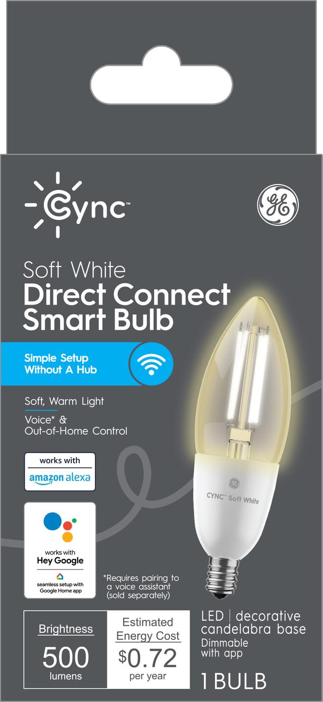 Emballage avant de GE Cync Soft White Smart Deco 60 W Candelabra Base Bulb (1-Pack)