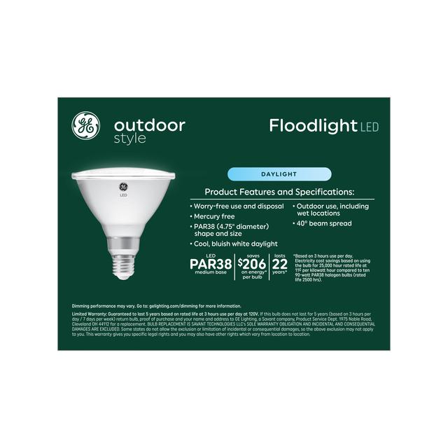 GE Outdoor Style LED 90 Watt Replacement,Daylight, PAR38 Outdoor Floodlight Bulbs (2 Pack)