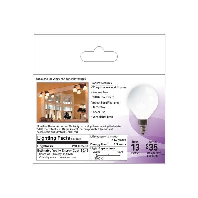 GE Classic LED 25 Watt Replacement, Soft White, G16.5 Vanity - Globe Bulbs (2 Pack)