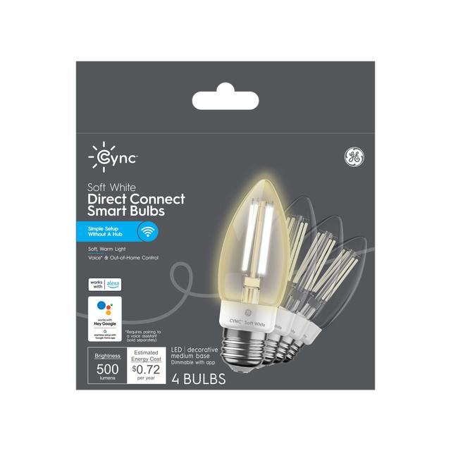 GE Cync Smart LED Ampoules, Ampoules à bougie, Fonctionne avec Amazon Alexa et Google Home, Lumières WiFi, Ampoules décoratives blanc doux, 60 Watt équivalent, Culot moyen ( 4 paquet)