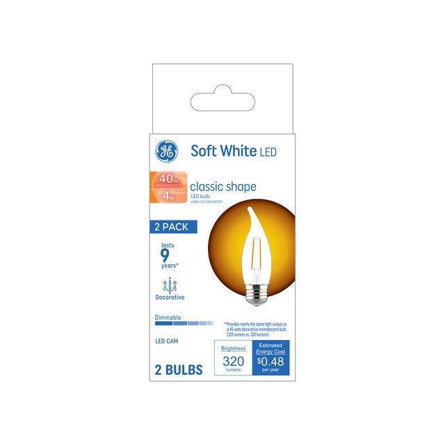 GE Basic LED 40 Watt Replacement, Soft White, CA11 Deco - Candle Bulbs (2 Pack)