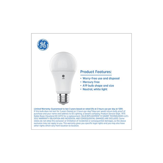 GE Basic LED 100 Watt Replacement, Bright White, A19 General Purpose Bulbs (2 Pack)