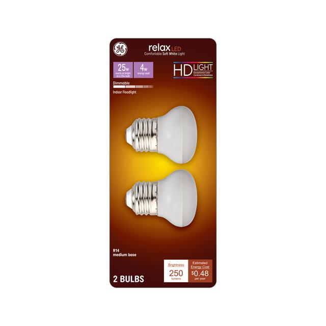 GE Relax HD LED 25 Watt Replacement, Soft White, R14 Indoor Floodlight Bulbs (2 Pack)