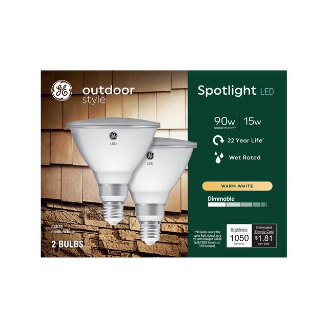 GE Outdoor Style LED 90 Watt Replacement,Warm White, PAR38 Outdoor Spotlight Bulbs (2 Pack)