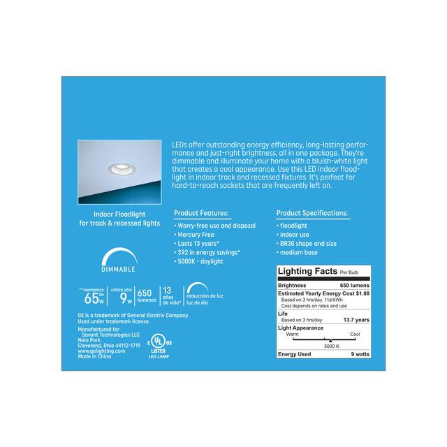 GE Classic LED 65 Watt Replacement, Daylight, BR30 Indoor Floodlight Bulbs (2 Pack)