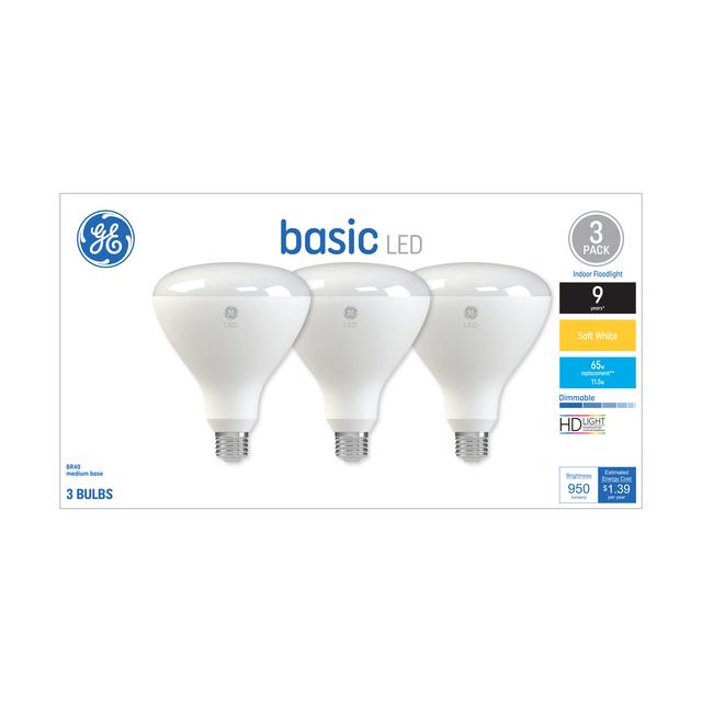 GE Basic LED 65 Watt Replacement, Soft White, BR30 Indoor Floodlight Bulb (3 Pack)