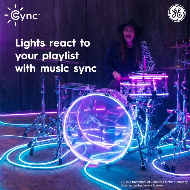 GE CYNC Smart Neon Shape Light Dynamic Effects Full Color, 2.4GHz Wi-Fi Enabled, Works with Google Assistant and Amazon Alexa, No Hub Required (10-Foot Shape Light + Power Supply)