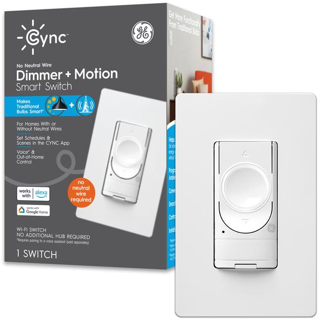 GE Lighting CYNC Smart Dimmer Light Switch + Motion Sensor, No Neutral Wire Required, Bluetooth and 2.4 GHz Wi-Fi 3-Wire Switch, Works with Alexa and Google Home (1 Pack)